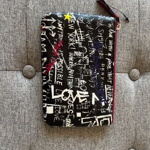 DKNYC Black and White Graphic Pouch with Yellow Star